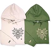 Spider Web Heart Embroidered Hoodies – Custom Roman Numeral Matching Hoodies for Couple Gift, or Anniversary