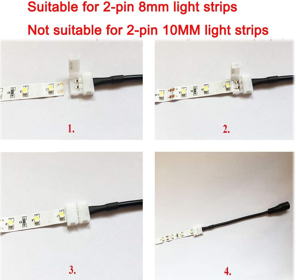 RUNCCI-YUN 8mm 2pin 3528 2835 LED Connector,5.5mm x 2.1mm LED DC Power Supply Connector×6,LED Strip Connectors 2 pin×12 - Image 4