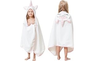SO OQ STYLE QUARTERS Style Quarters Kids Hooded Bath Towel, Large Kids Bath Towels, Unicorn Kid Beach Towels, 100% Cotton Terry Toddler Hooded Bath Towel, Embroidery Hooded 50"x24"(White)