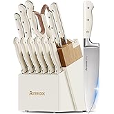 Knife Set,Astercook Kitchen Knife Set with Block 14-Piece Full Tang Stainless Steel Knives with Sharpener Dishwasher Safe and Anti-Slip Ergonomic Handle Utensils Set