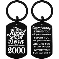 Regalo Personalizado Aniversario Llavero Cumpleaños Número 25 Yobent - Grabado The Legend Was Born In 2000, Plata, 2x1.1 Pulgadas Regalos 25 Aniversario De Boda