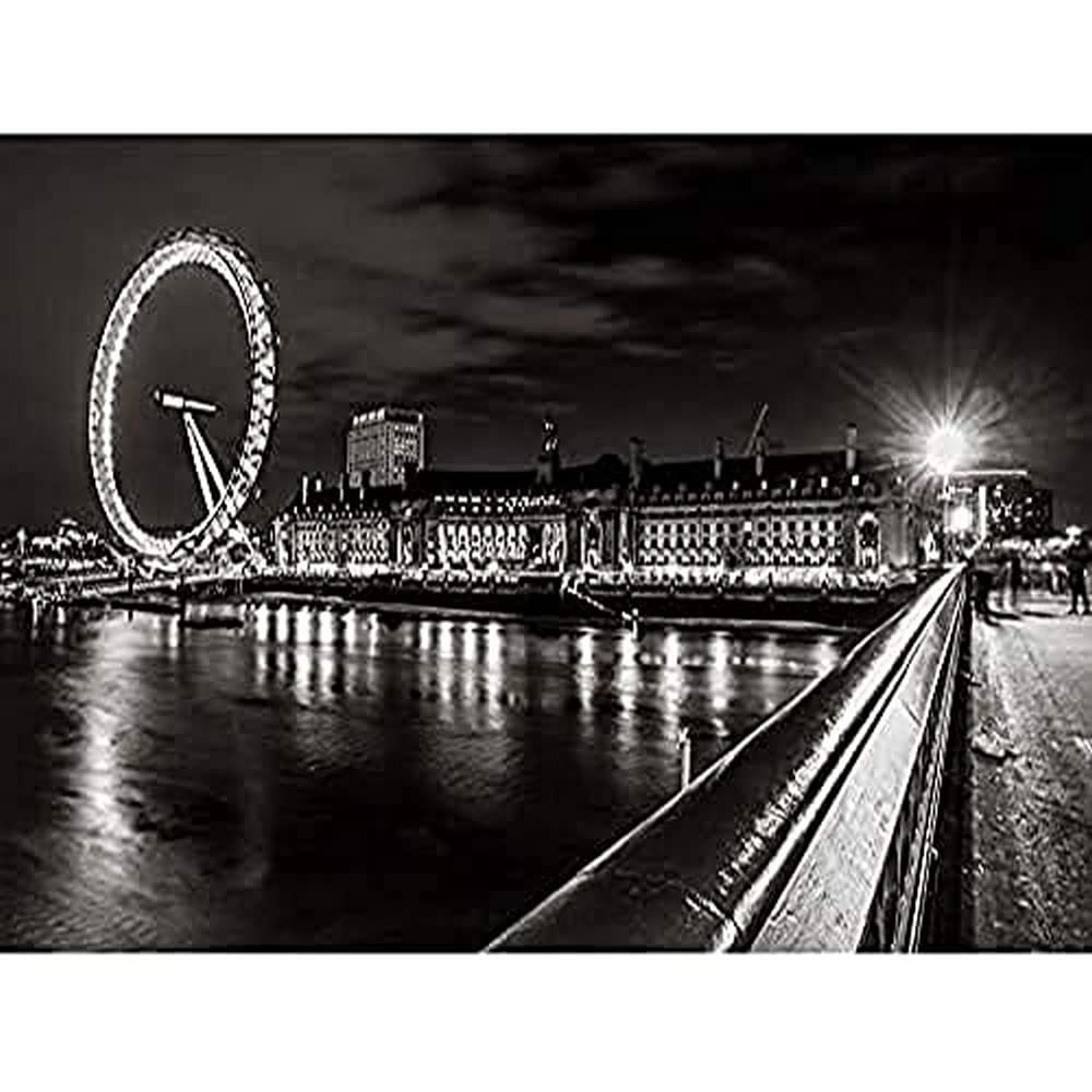London Eye Black And White Night Art Print Canvas Premium Wall Decor Poster