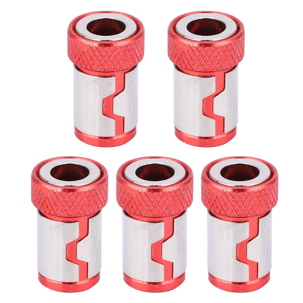 Screwdriver Magnetic Ring, 5Pcs Anti-Slip Aluminum Alloy Accessories for 1/4 Screwdriver Bits for Fitting The grooved Screwdriver bit Suction Screw(Red)