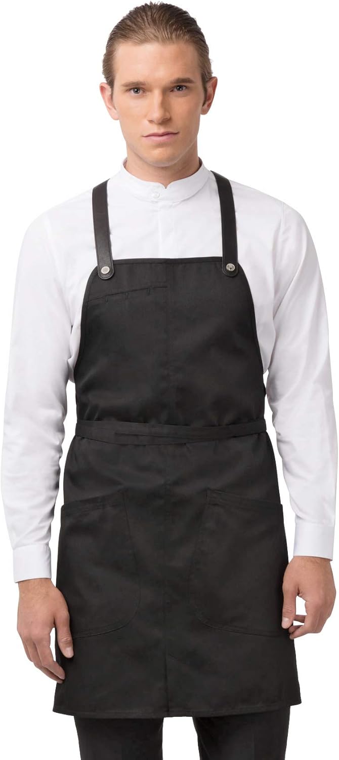Chef Works mens Largo Bib Aprons, Black, 30.7 L x 37.8 W US: Clothing