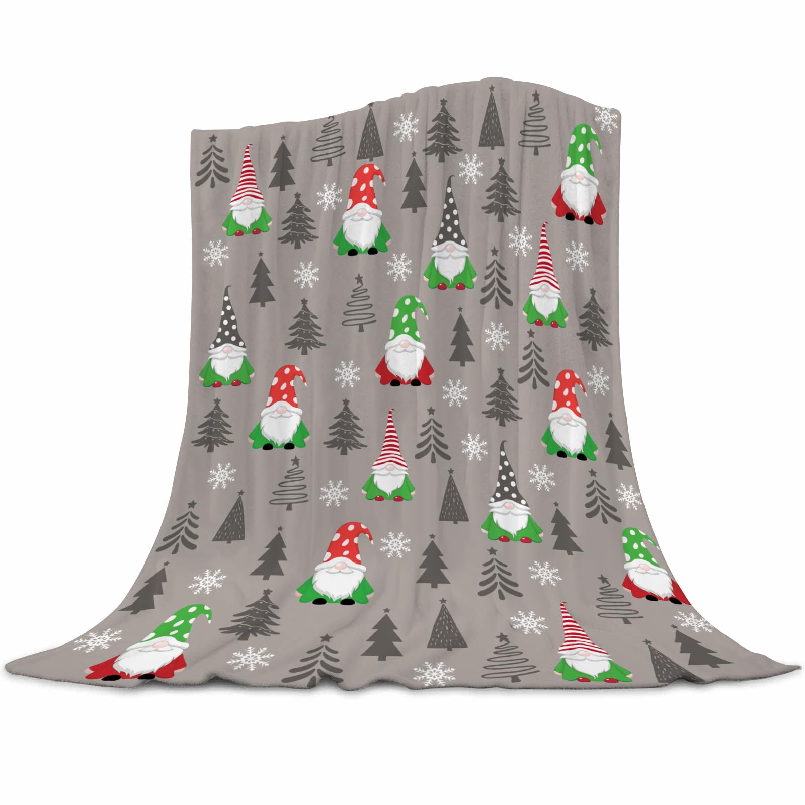 Gnome Throw Blanket Xmas Gnome Pattern Warm Luxury Plush Throw Blanket, Ultra Soft & Lightweight Flannel Throw Blanket for Couch, Sofa and Bed (Xmas Gnome, 150x200cm)