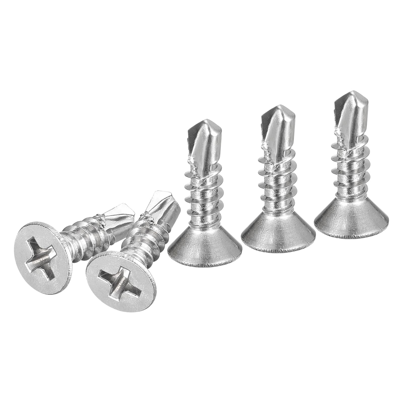 DTGN 100Pcs ST4.2x16mm Self Drilling Screws, 304 Stainless Steel Flat Head Phillips Sheet Metal Screw - Good for Wood to Metal, Furniture - Silver