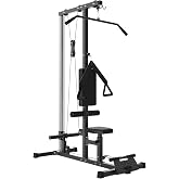 Full Body LAT Pulldown Machine for Home Gym - Floor-Standing Cable System - High/Low Pulley, Adjustable Seat &amp; Knee Support, 500LB Capacity, LAT Bar, Tricep Attachment