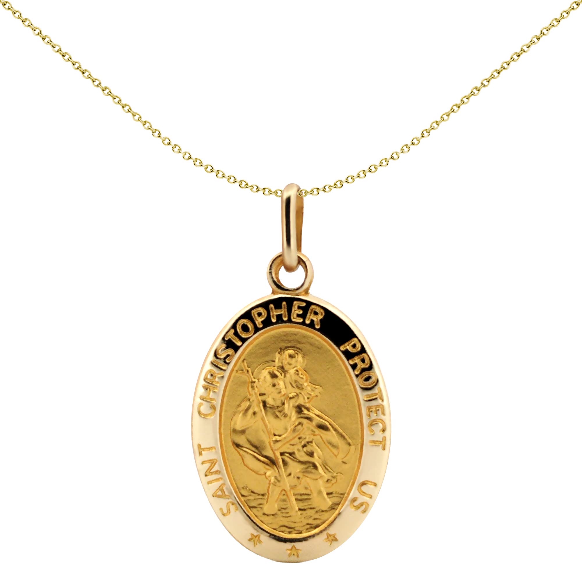Jewelco London Solid 9ct Yellow Gold Matte Oval St Christopher Medallion Pendant