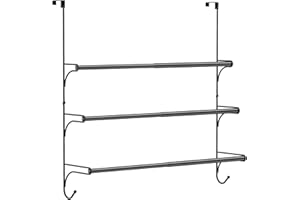 Skycarper Adjustable Over The Door Triple Towel Rack with Double Hooks,Black