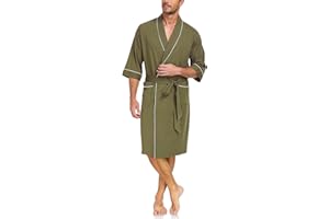 EA'S SECRET 100% Cotton Mens Lightweight Robe Summer Short Sleeve Bathrobe Soft Knee Length Robe with Pockets