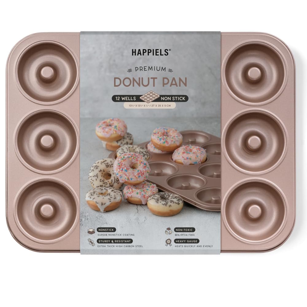 Photo 1 of HAPPIELS 12 Well Donut Pan Nonstick, Non Toxic PFOA & BPA Free Donuts Mold for Baking, Doughnut Tin for Oven, Doughnuts Pans and Molds Non Stick Nontoxic, Baking Tray Pans & Trays without Teflon