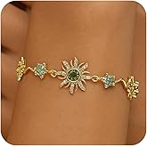 Frigotine Gold Silver Sun Link Bracelet for Women, Dainty Sparkly Colorful Crystal Rhinestone Flower Floral Adjustable Chain Bracelets Prom Wedding Accessories Fashion Jewelry Gift