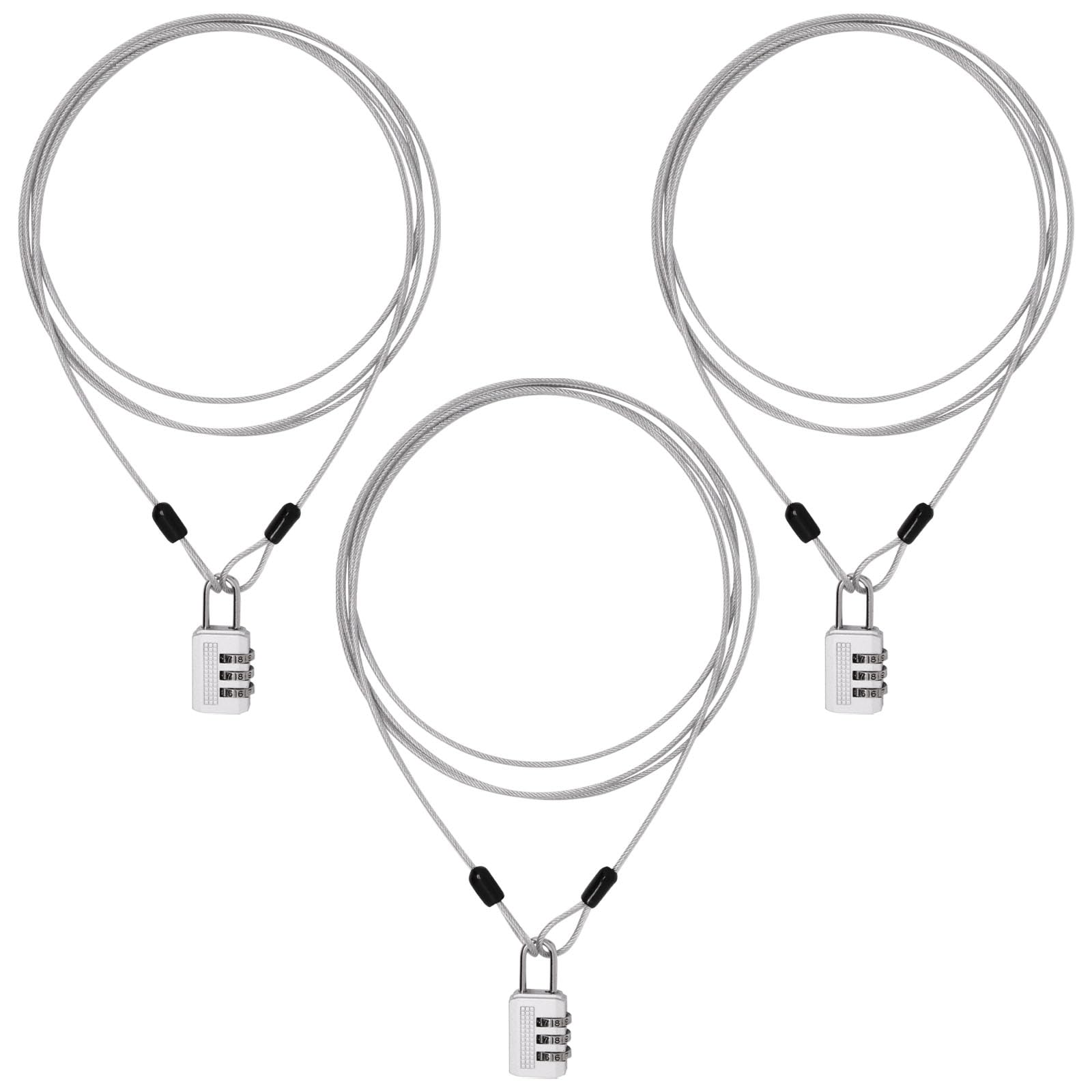 Photo 1 of ZHMEINA 3Pcs 6.6Ft Silver Long Security Cable Lock, 2.5mm Security Cables with Loops Double Loops Steel Bike Lock Cable Long Cables Locks Wire for Outdoor Clothesline Luggage