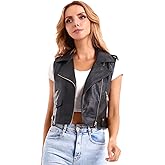 DIASHINY Faux Leather Vest For Women Lapel Sleeveless Moto Slim Fit PU Motorcycle Biker Waistcoat
