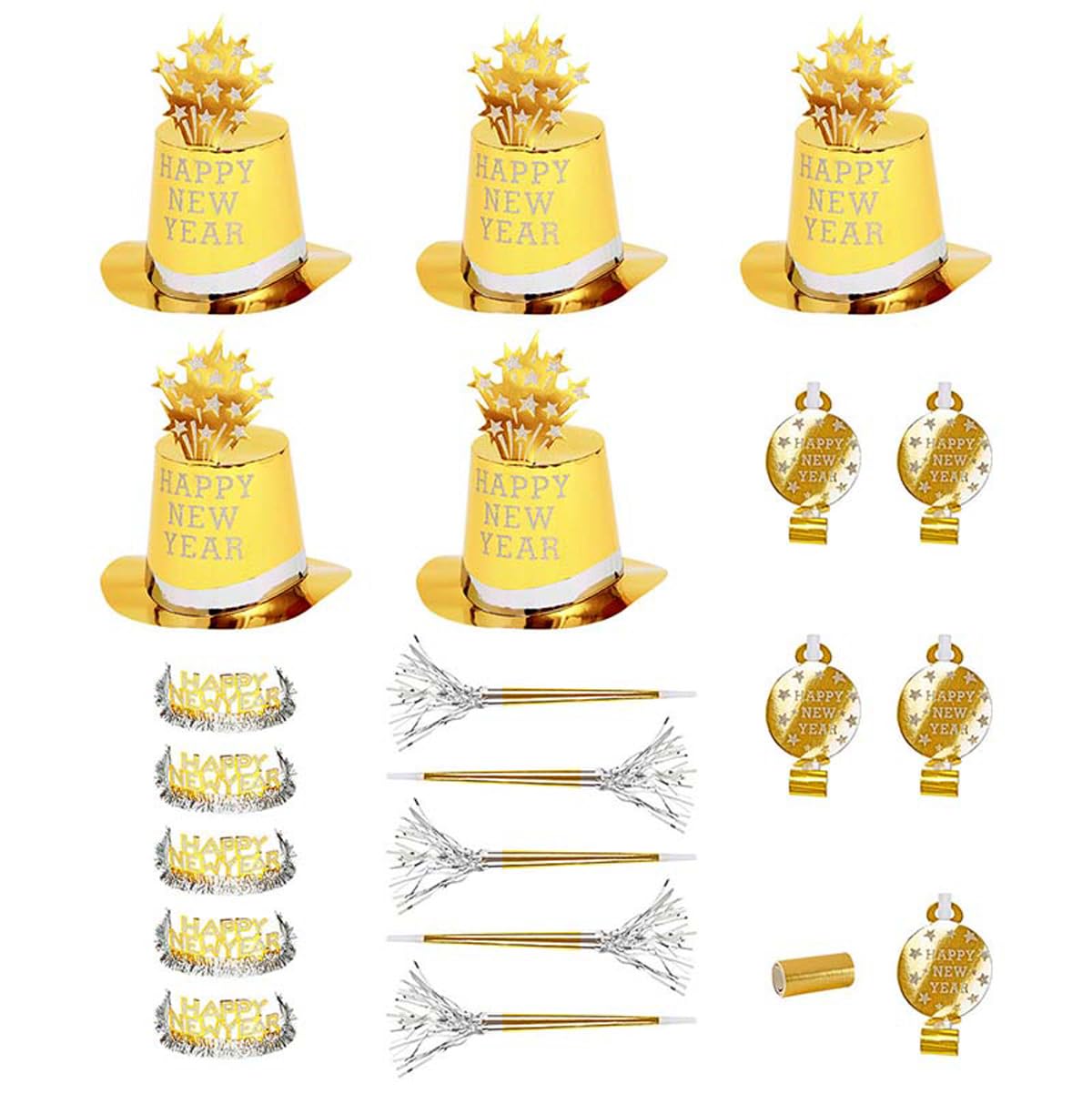 New Year Party Kit Gold 10 Person Accessory for Fancy Dress