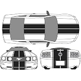 Factory Crafts Racing Stripes Graphics Kit Vinyl Decal Wrap Compatible with Ford Mustang 2005-2009 - Matte Black