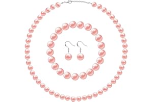 Yaomiao 4 Pieces 1920s Faux Pearl Strand Costume Jewelry Sets Simulated Pearl Necklace Bracelet Earrings for Women Girls