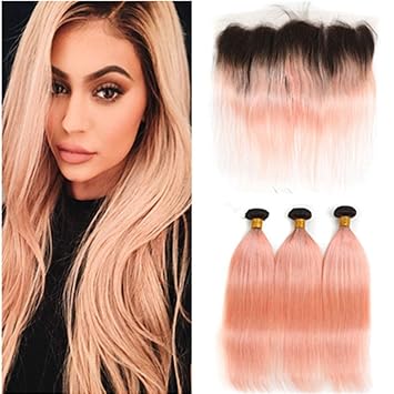 Amazon Com Tony Beauty Hair 1b Pink Ombre Straight Human Hair