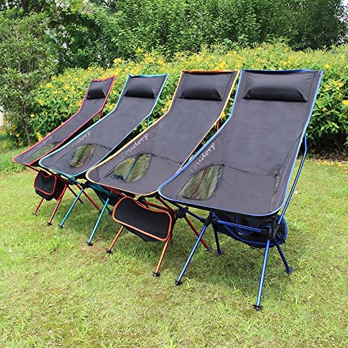 Toudorp High Back Outdoor Folding Ground Reclining Camp Chair for Beach, Picnic, Camping, Backpacking, Hiking, Fishing, Bike Touring and Hunting Trips with Headrest Blue - Thumbnail 4