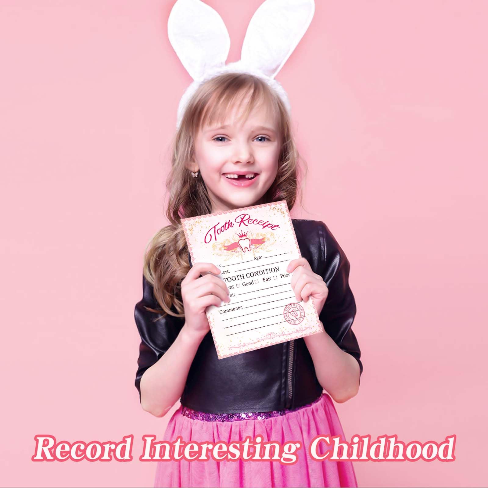 GerRiT 20 Tooth Fairy Receipt Cards Tooth Fairy Notes Certificate Keepsake First Lost Tooth Fairy Gifts for Girls Envelopes