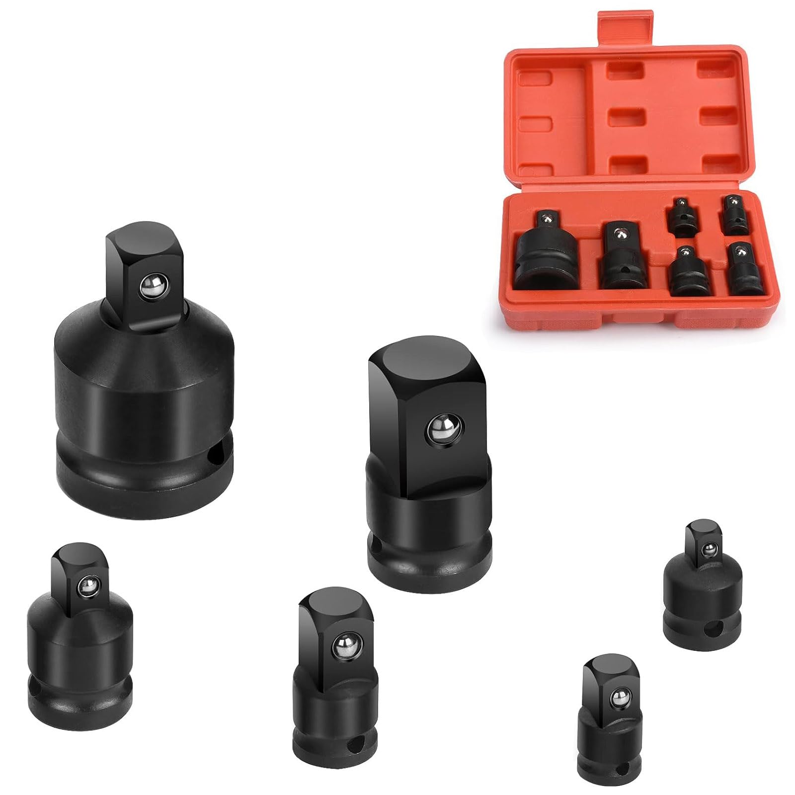 Impact Socket Adapter Set, 6 Pcs Professional Impact Socket Adapter 1/2 to 3/8 for Socke t Wrench, Breaker Bars Ratchets Well Packed in a Plastic Case 1/4 "3/8" 1/2 "3/4"