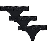Bonds womens Underwear Thong Pack, Lace-top Icons Panties for Women, Stretchy Cotton-blend, Low-rise Underwear, 3-pack