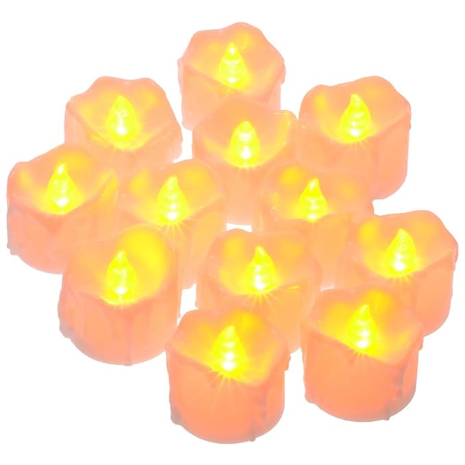 LED Kerzen mit Timerfunktion, 12er-Pack PChero Batteriebetriebene LED-Kerzen, 6 Stunden An und 18 Stunden Aus - [Gelb]