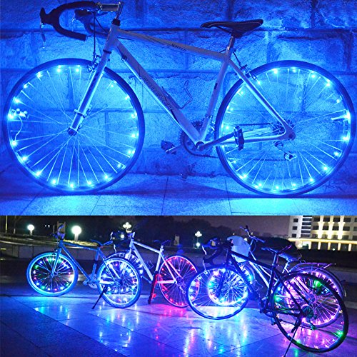 LEDHOLYT 1pcs Battery Powered 3 Modes LED Bike Wheel Light Bicycle Cycling Spoke Rim Tire Tyre String Light (Blue) - Thumbnail 5
