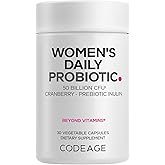 Codeage Women’s Daily Probiotic Supplement – 50 Billion CFU Supplement, Cranberry Fruit Powder, Prebiotic Chicory Root Inulin – Women’s Wellness Support – 1 Capsule Per Serving - Non-GMO – 30 Capsules