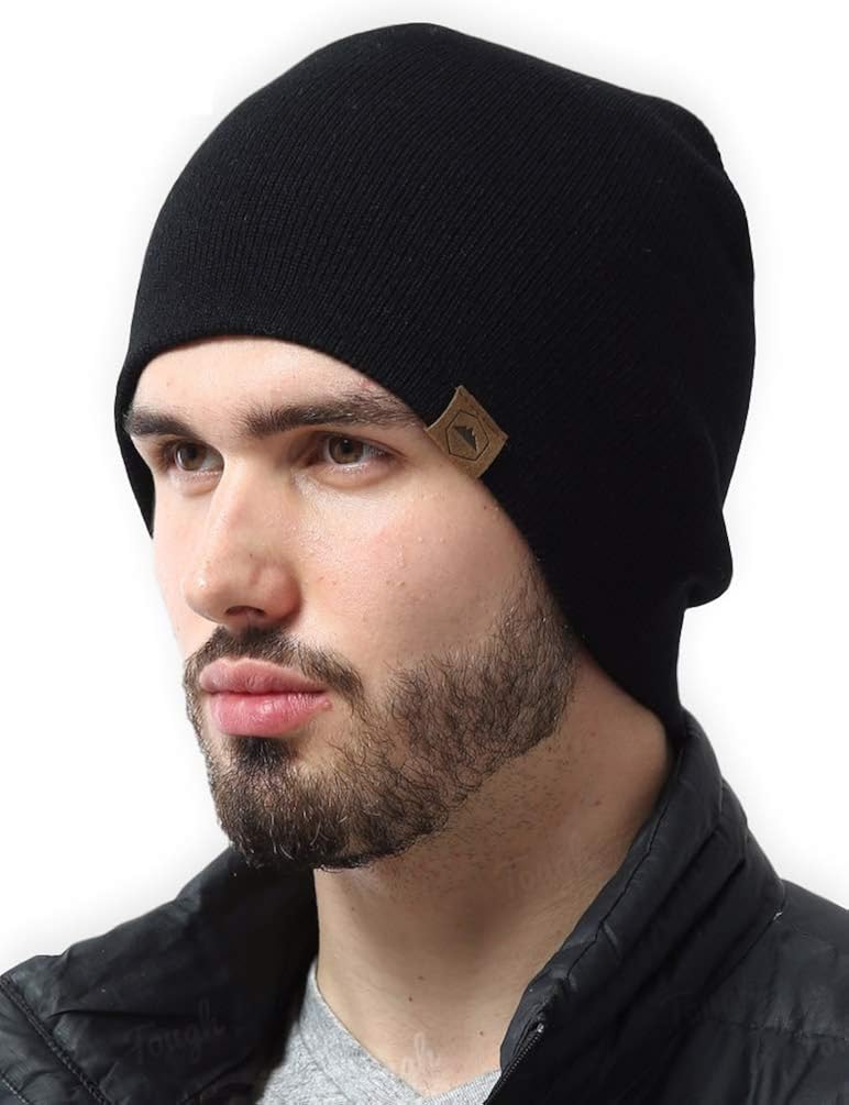 Daily Knit Beanie by Tough Headwear - Warm, Stretchy & Soft Beanie Hats for Men & Women - Year Round Comfort - Serious Beanies for Serious Style Black OSFA: Clothing