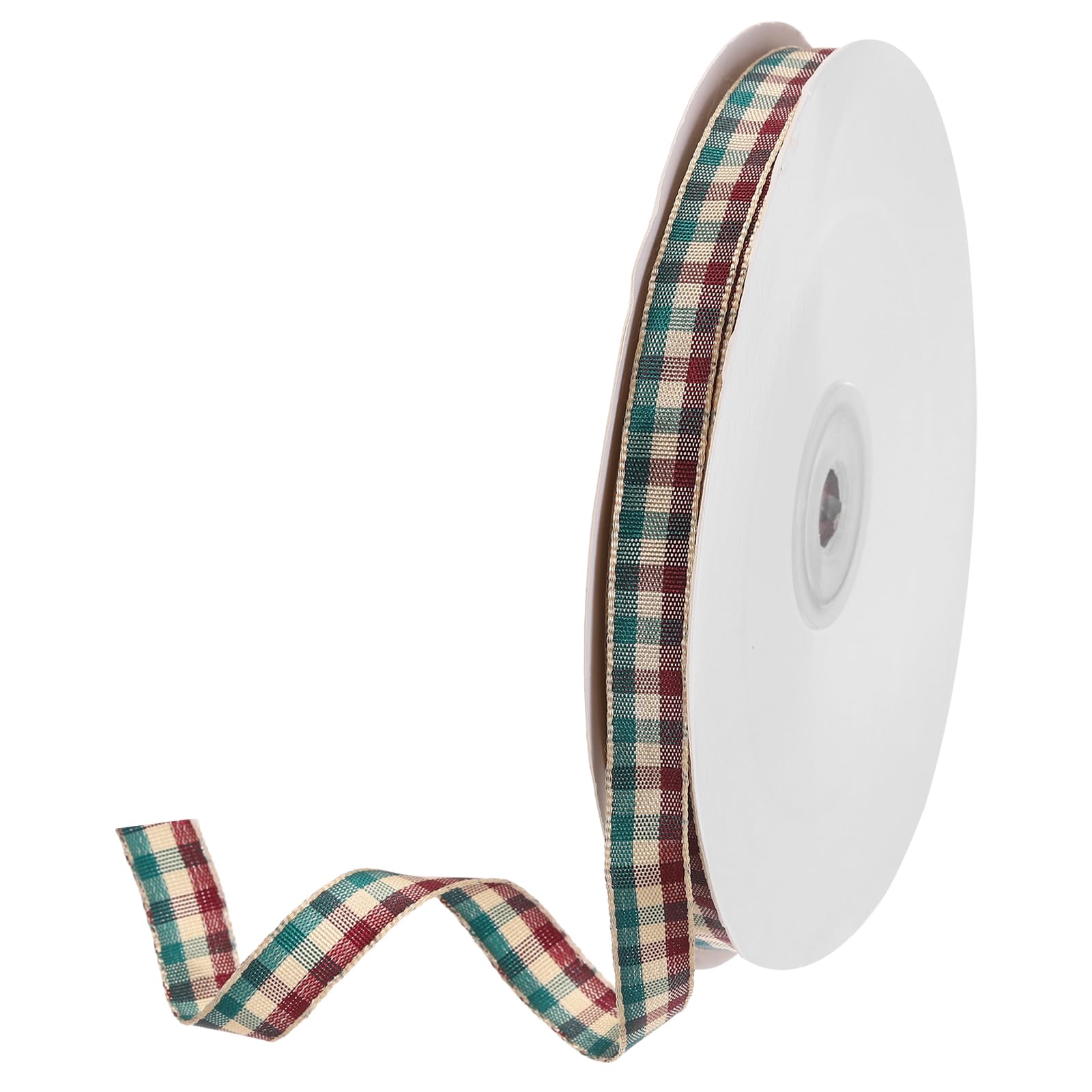 DMiotech 3/8 Inch 50 Yards Gingham Ribbon, Checkered Ribbon Plaid Ribbon for Gift Wrapping Decoration Art Craft DIY, Red Green and Beige — image 1