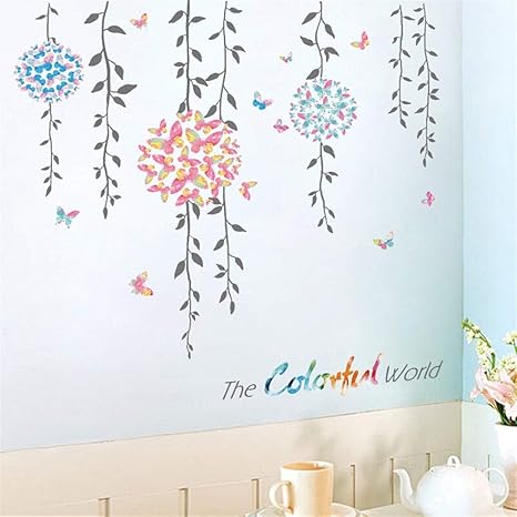 Amazon Co Jp ウォールデコ壁紙 ロマンチックな蝶の花のボールウォールステッカーの装飾リビングルームのテレビのソファの背景のステッカー暖かいベッドルーム寮寮工場粘着ウォールペーパーウォールステッカー ホーム キッチン