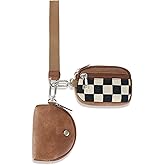 Nefokfdus Checkered Keychain Wallet,Detachable Dual Pouch Wristlet Wallets for Women Men, Portable Mini Zip Around Coin Purse