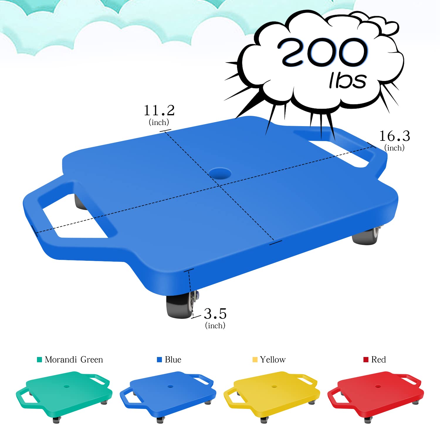 Sports Scooter Board with Handles, Floor Scooter, Sitting Scooter Board for Kids Sports Activities, Age: Over 6 Years Old