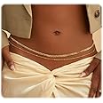 ASCOMY Waist Chains for Women 14K Gold Plated 2Pcs Body Chains Layered Cuban Pearl Satellite Beads Rope Coin Heart Pendant Belly Belt Body Chains Adjustable Bikini Body Jewelry for Women