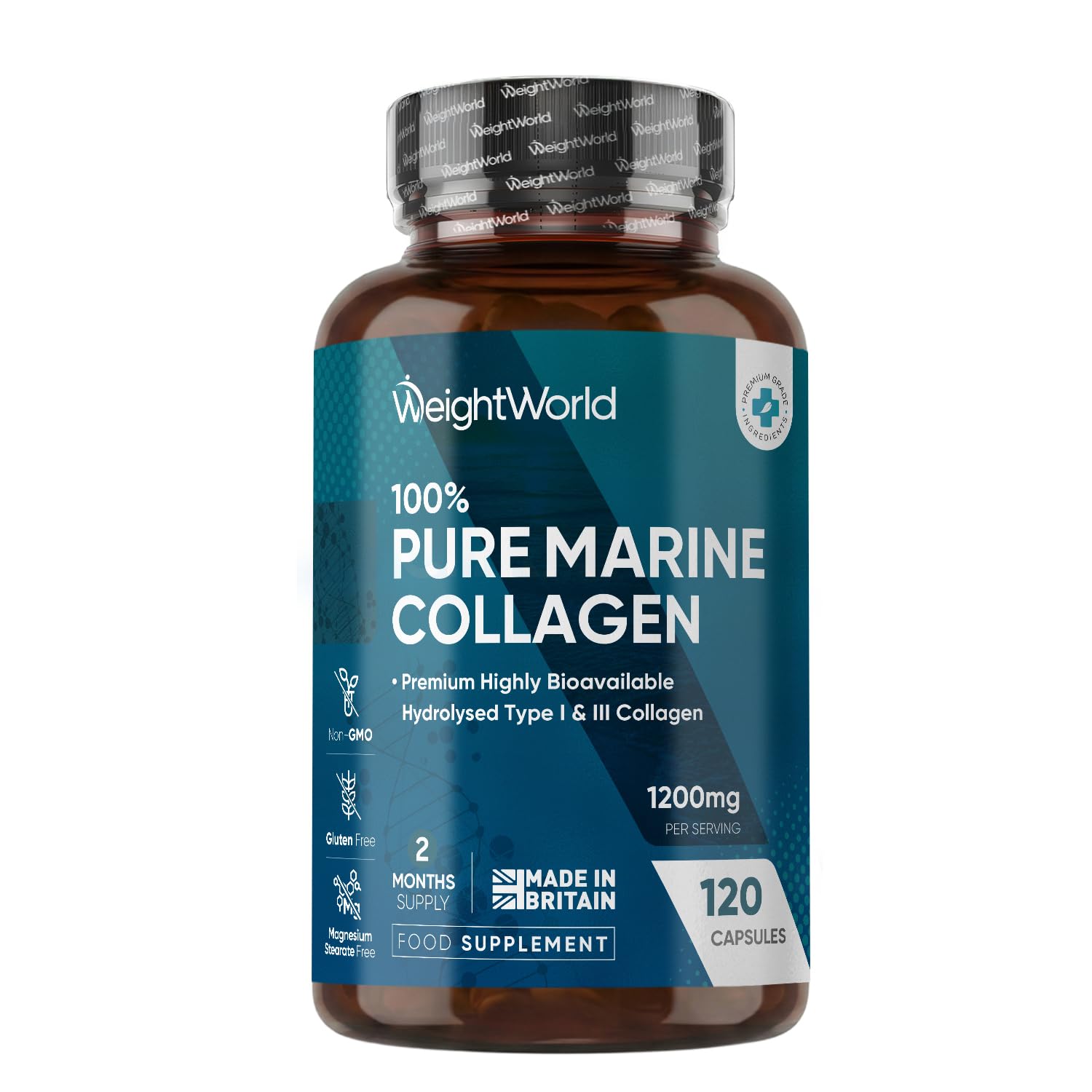 Pure Marine Collagen Supplements for Women & Men - 120 Capsules - 1200mg Per Serving - 2 Months Supply- Highly Bioavailable Type 1 & 3 Hydrolysed Fish Collagen Peptides