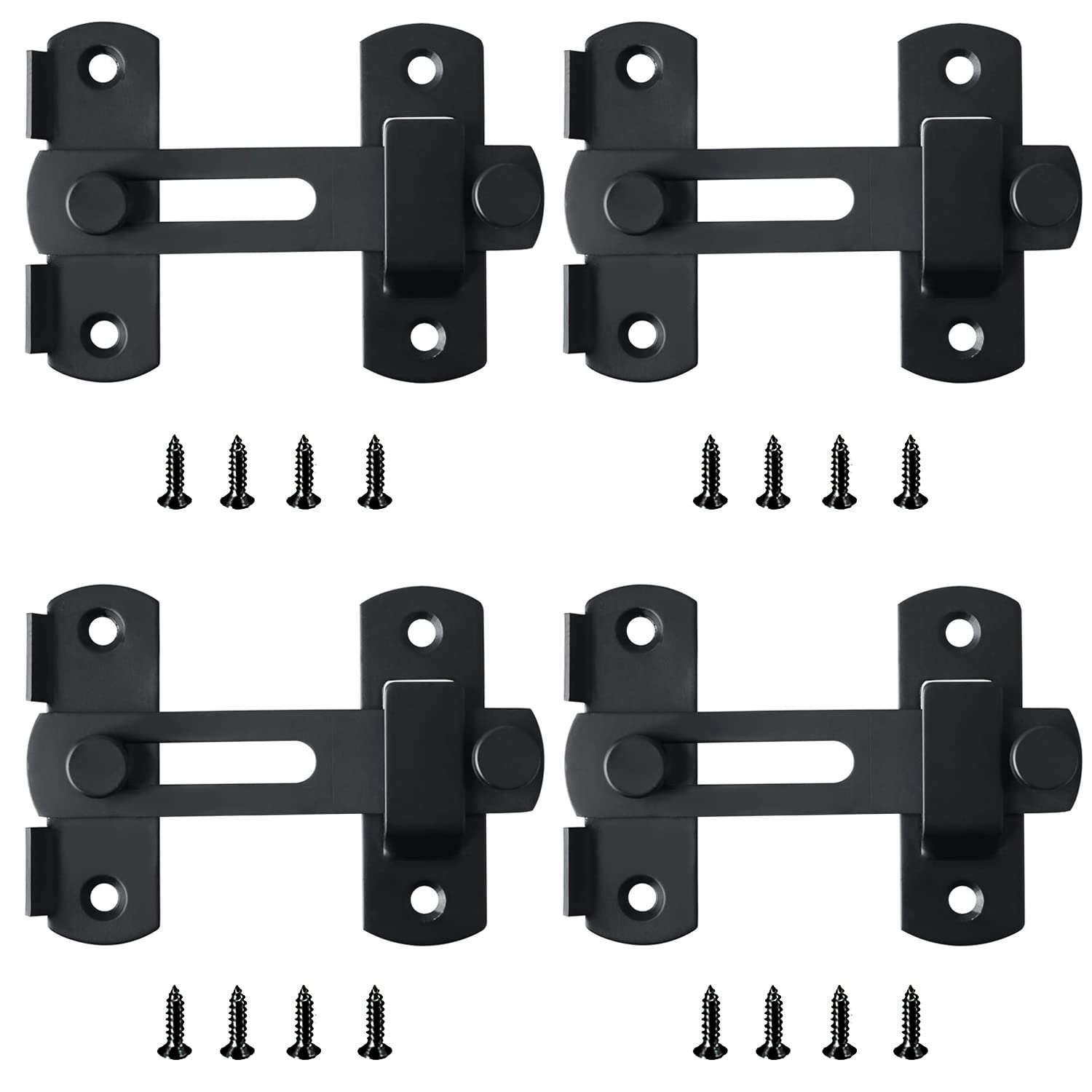 Lxoraziy 4 Pieces Stainless Steel Door Latch Lock, 4 inch Flip Latch Safety Door Bolt, Bolt Lock, Flip Hasp Latch for Windows, Cabinets and Door(Black) — image 1