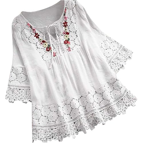 Womens Tops Summer 2020,Floral Print Tunic Tops 3/4 Long Sleeves Casual Loose V Neck Blouse Button Up Print Shirts