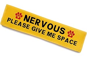 KISJO Nervous Please Give Me Space Leash Sleeve, Funny Yellow Dog Leash Wrap Alert Hanging ID Patch Tag, Do Not Pet Velcro Patch, Pet Birthday Gifts for Dog Lovers Owners