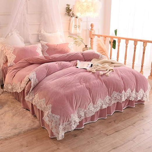 Fleece Duvet Set Double Teal,Home Winter Thick DoubleSided Princess