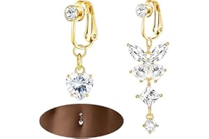 ShinyStyle J4You 2Pcs Gold Fake Belly Piercing Fake Belly Ring for Women Pink Cute Fake Belly Button Piercing Clip On Belly Button Rings Fake Navel Ring Non Piercing