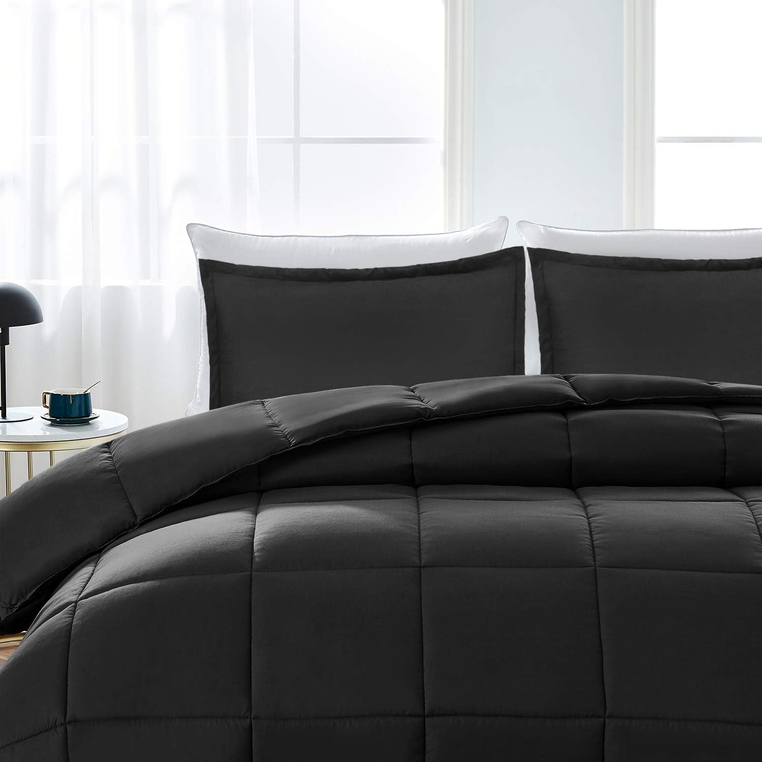 Plush Microfiber Fill Charcoal Warmth Hypoallergenic Bed Comforter Set 2 Pieces All Season Soft Quilted Down Alternative Duvet Insert With Corner Tabs Veeyoo Comforter Set Twin Size Home Kitchen Duvets Covers