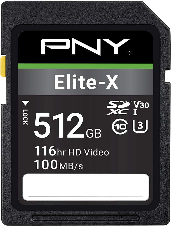 PNY Elite-X SDXC 512GB Class 10 UHS-I U3 100MB/s Memory Card