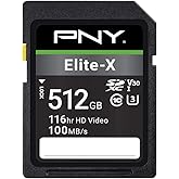 PNY 512GB Elite-X Class 10 U3 V30 SDXC Flash Memory Card - 100MB/s, Class 10, U3, V30, 4K UHD, Full HD, UHS-I, Full Size SD (