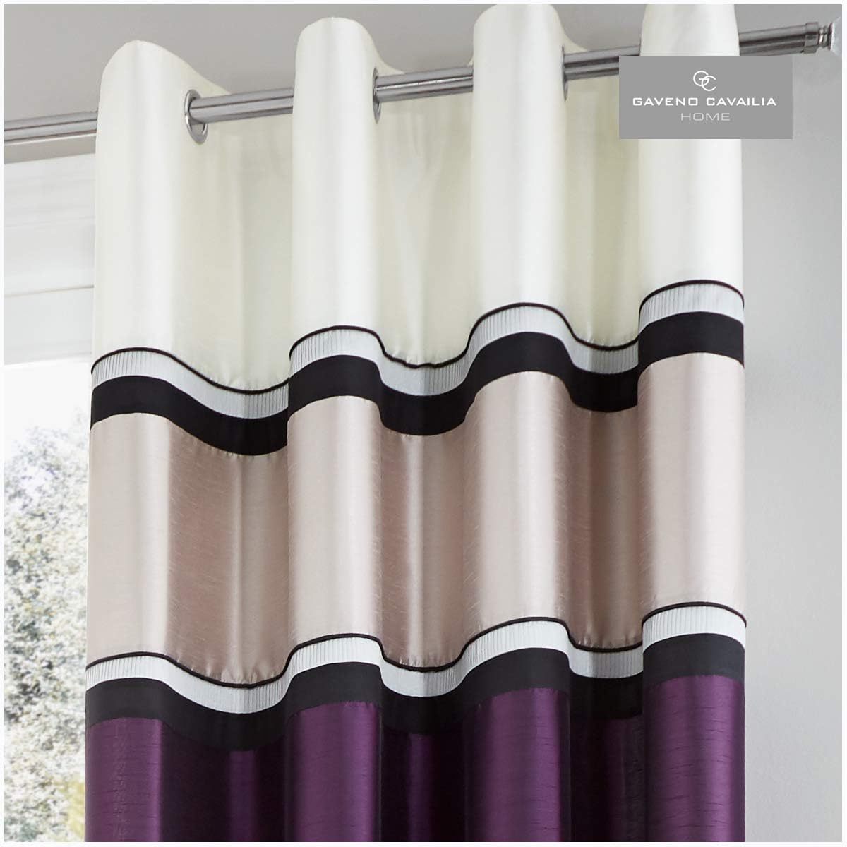Gaveno Cavailia Panama Eyelet Curtains Aubergine, 100% Polyester Luxury Ring Top Drapery with Matching Tie Backs - Image 3