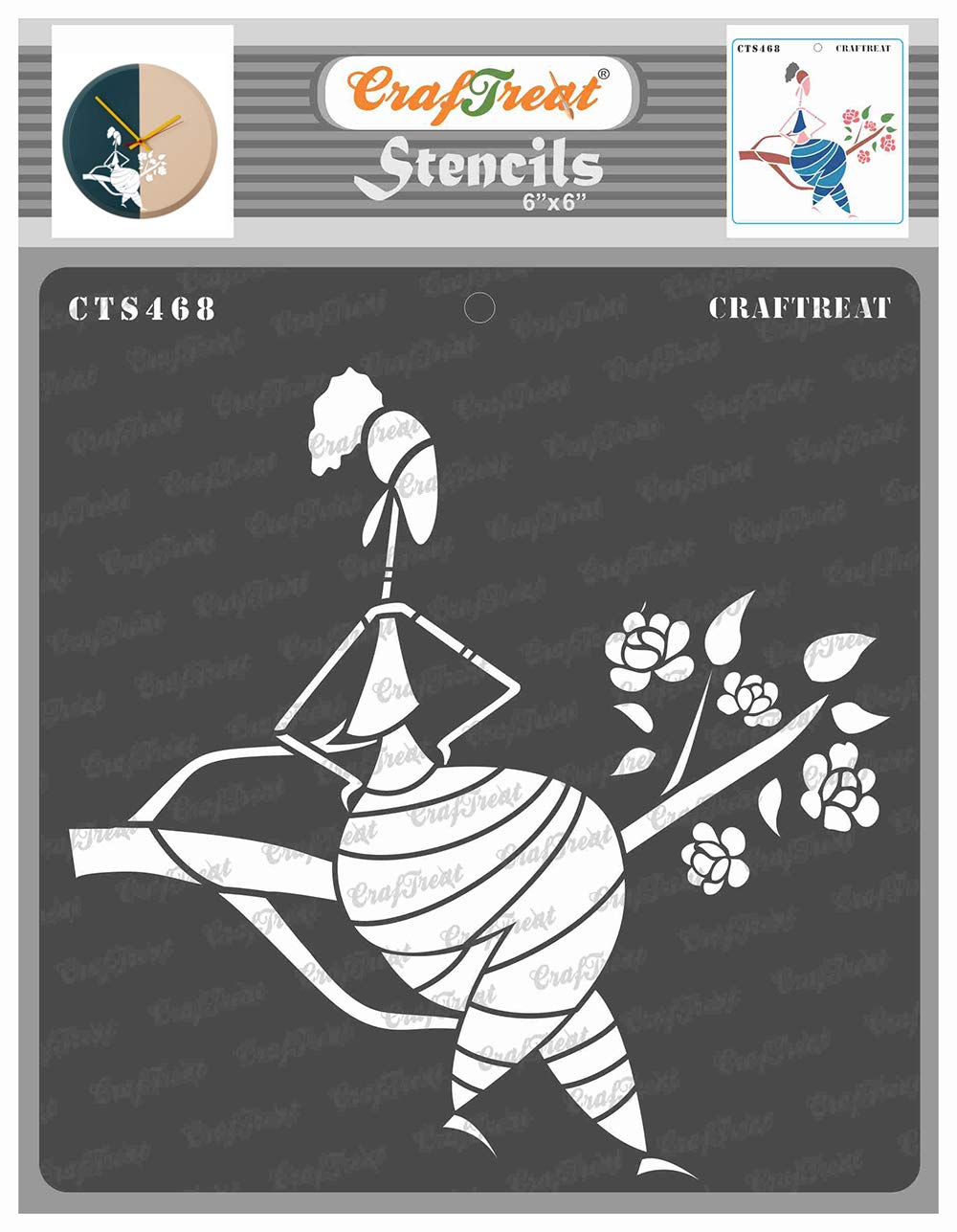 CrafTreat Reusable Tribal Stencils for Painting on Wood, Canvas, Paper, Fabric, Floor, Wall and Tile - Sitting on a Branch - 6x6 Inch - DIY Art and Craft Stencils - Woman Stencil templates