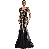 BluePlum Formal Wedding Guest Dress for Women, Beaded V-Neck Sleeveless Mermaid Cocktail Dress with Elegant Split Hem