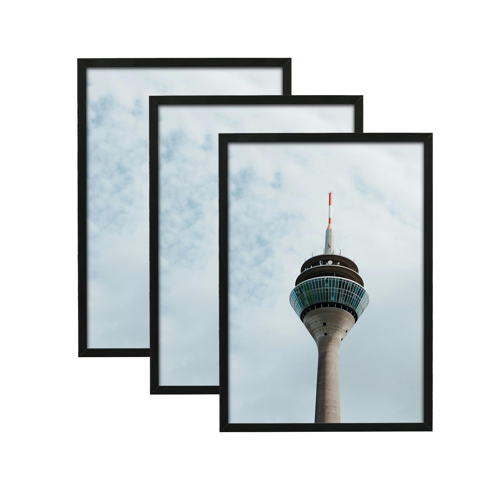 Atryinous A5 Photo Frame 15x21cm Black Wooden Set of 3 - Modern Oak Hanging/Positioning for Posters/Collages