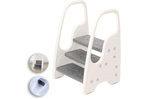 WIIFO Toddler Step Stool for Bathroom Sink,Adjustable 3 Step Stool for Kids,Kitchen Standing Tower,Children Learning Helper Stool with Safety Handles and Non-Slip Pads,Grey
