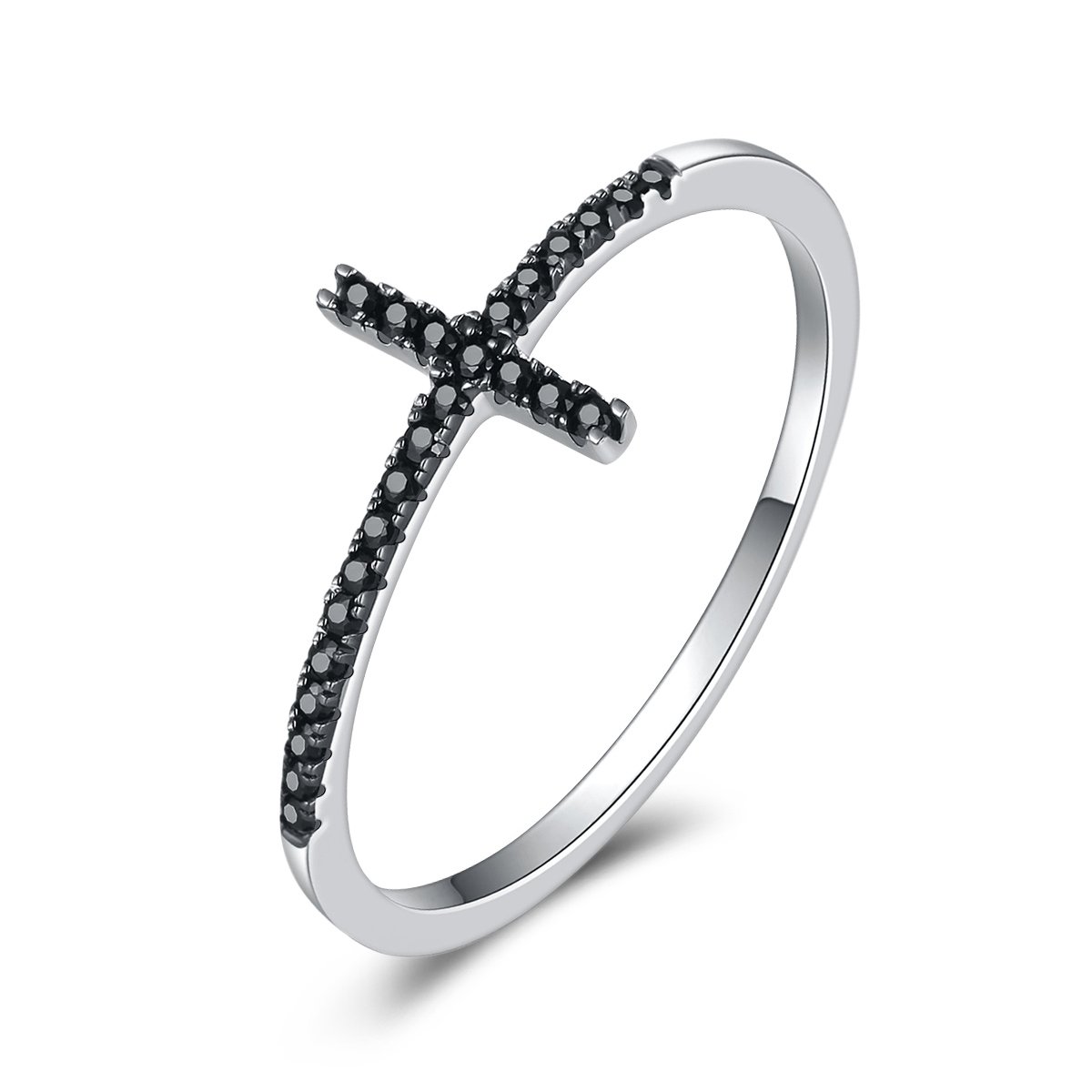 Bijoux Blu Popular 925 Sterling Silver Faith Cross Shape Finger Rings for Women,Black Clear CZ Sterling Silver Jewellery Gift